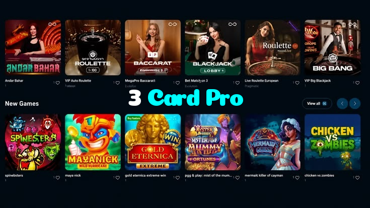 3 Card Pro casino presented on mobile device in Pakistan with slots and live games